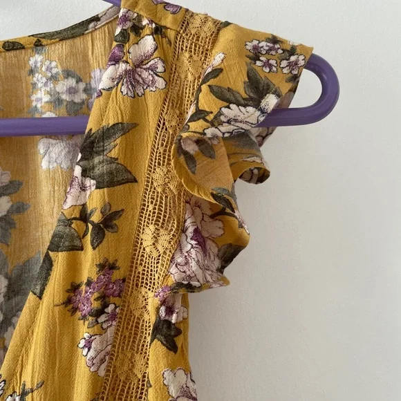 American Eagle Floral printed Yellow Maxi Dress with Slip - Picture 6 of 17